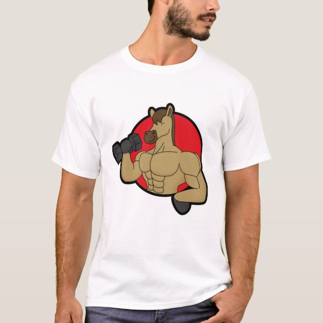 Horse as Bodybuilder with Dumbbell T-Shirt (Front)
