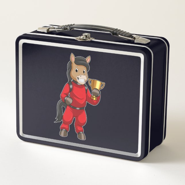Horse as Champion with Trophy Metal Lunch Box (Front)