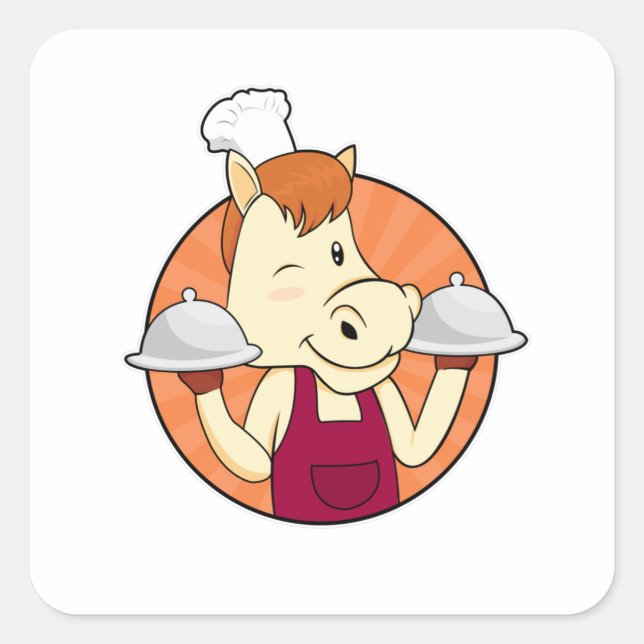 Horse as Cook with Serving platters Square Sticker (Front)