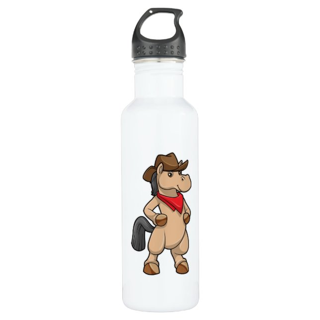 Horse as Cowboy Stainless Steel Water Bottle (Front)
