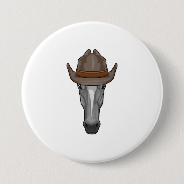 Horse as Cowboy with Hat Button (Front)