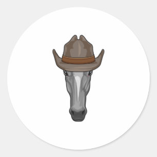 Horse as Cowboy with Hat Classic Round Sticker