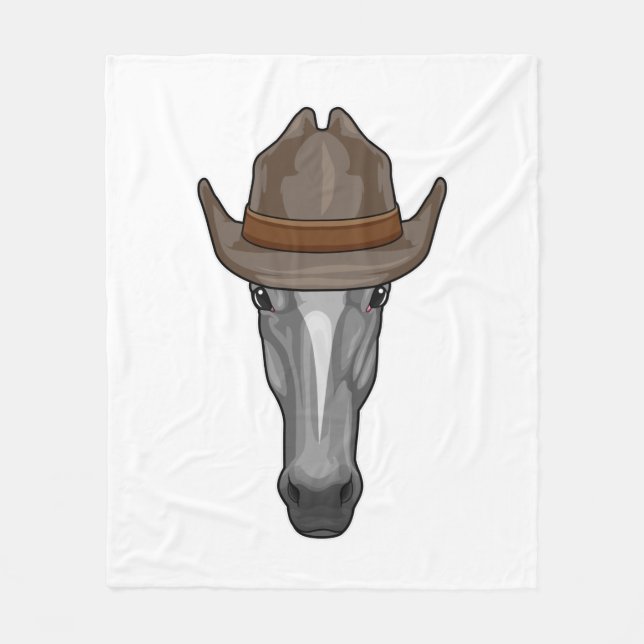 Horse as Cowboy with Hat Fleece Blanket (Front)