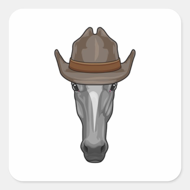 Horse as Cowboy with Hat Square Sticker (Front)