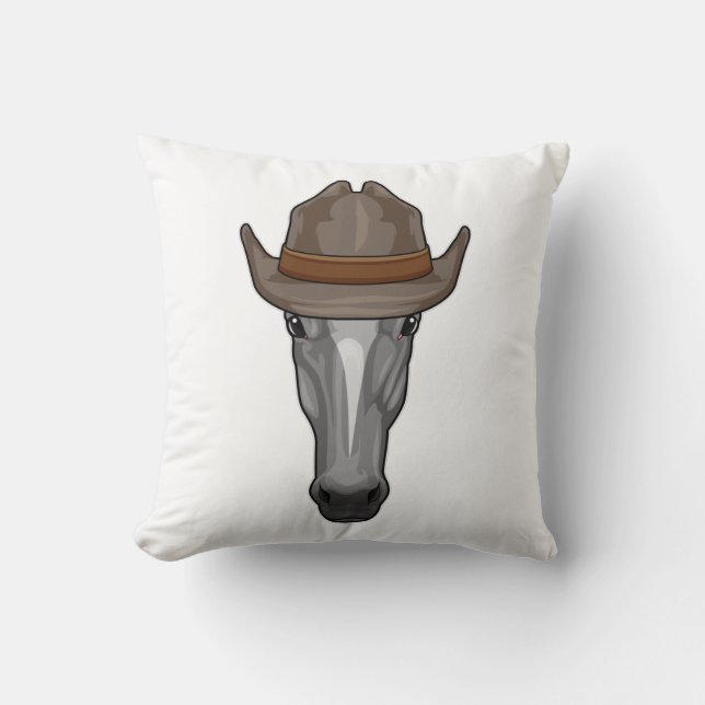 Horse as Cowboy with Hat Throw Pillow (Front)