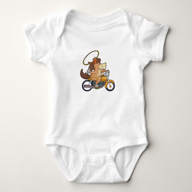 Horse as Cowboy with Lasso & Motorcycle Baby Bodysuit (Front)