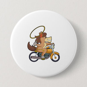 Horse as Cowboy with Lasso & Motorcycle Button