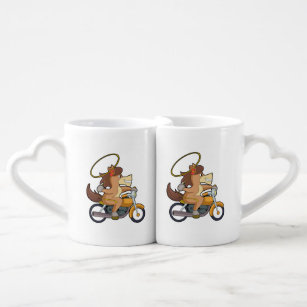 Horse as Cowboy with Lasso & Motorcycle Coffee Mug Set