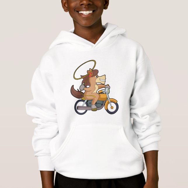 Horse as Cowboy with Lasso & Motorcycle Hoodie (Front)