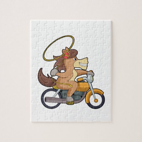 Horse as Cowboy with Lasso  Motorcycle Jigsaw Puzzle