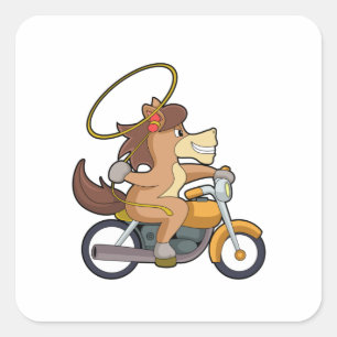 Horse as Cowboy with Lasso & Motorcycle Square Sticker