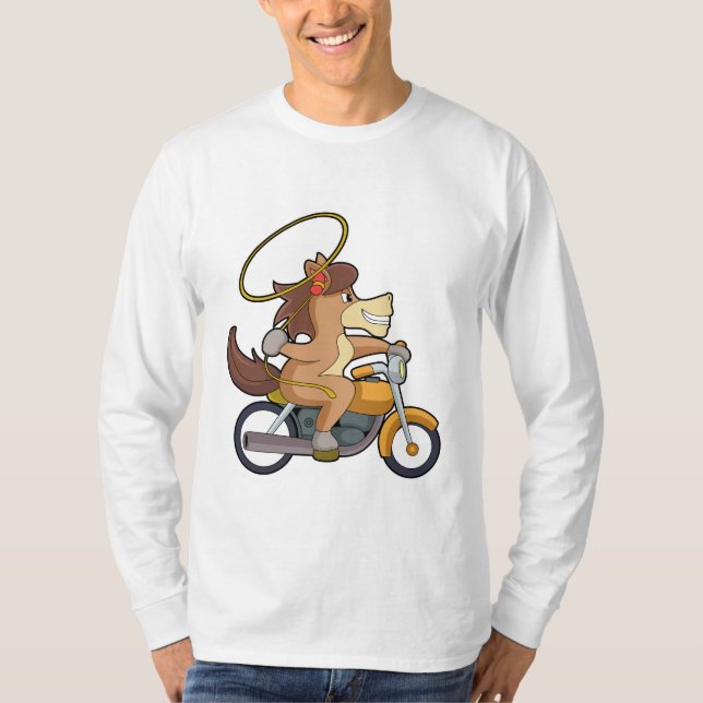 Horse as Cowboy with Lasso & Motorcycle T-Shirt (Front)