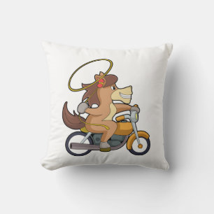 Horse as Cowboy with Lasso & Motorcycle Throw Pillow