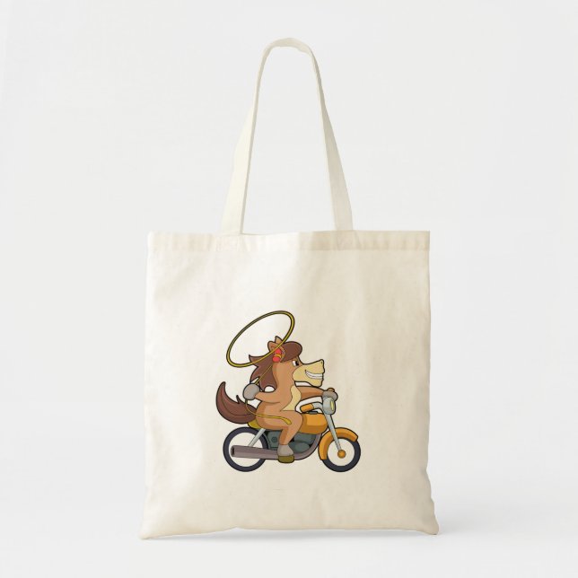 Horse as Cowboy with Lasso & Motorcycle Tote Bag (Front)