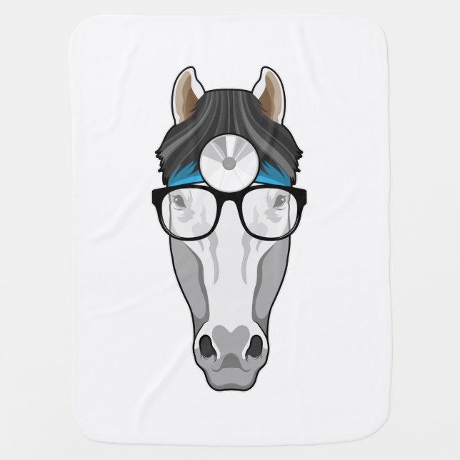 Horse as Doctor with Glasses Baby Blanket (Front)