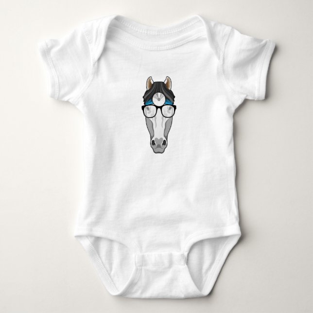 Horse as Doctor with Glasses Baby Bodysuit (Front)