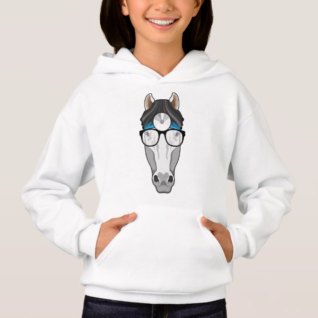 Horse as Doctor with Glasses Hoodie (Front)