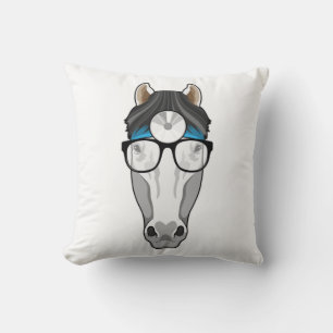 Horse as Doctor with Glasses Throw Pillow