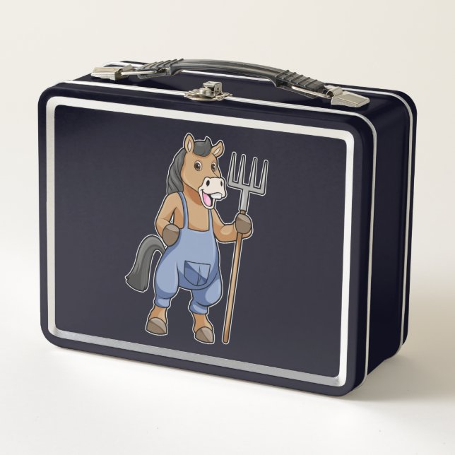 Horse as Farmer with Rake Metal Lunch Box (Front)