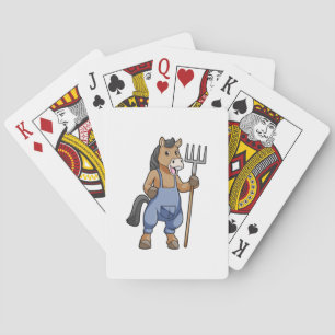 Horse as Farmer with Rake Poker Cards
