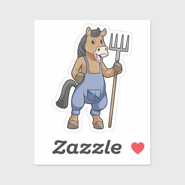 Horse as Farmer with Rake Sticker (Sheet)