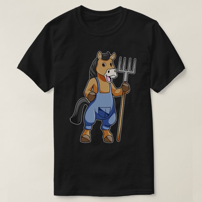 Horse as Farmer with Rake T-Shirt (Design Front)