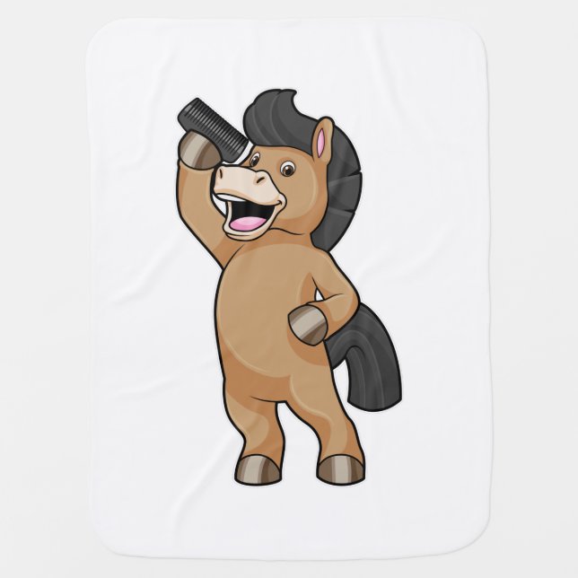 Horse as Hairdresser with Comb Baby Blanket (Front)