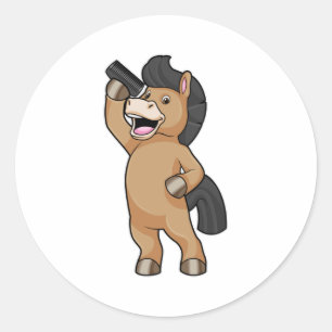 Horse as Hairdresser with Comb Classic Round Sticker