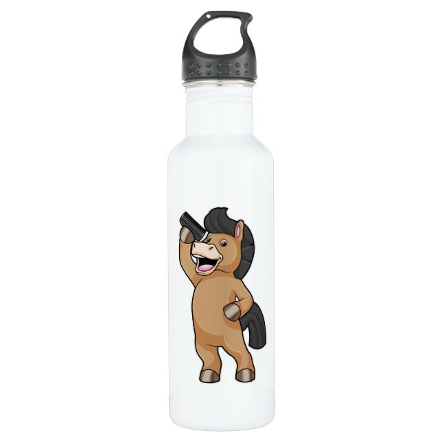 Horse as Hairdresser with Comb Stainless Steel Water Bottle (Front)