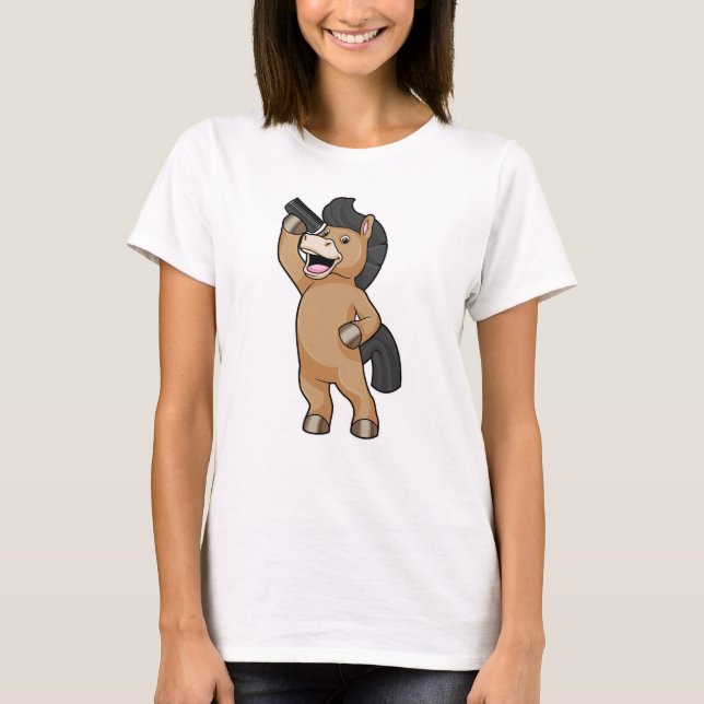 Horse as Hairdresser with Comb T-Shirt (Front)