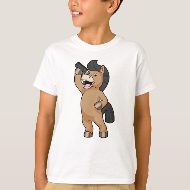 Horse as Hairdresser with Comb T-Shirt (Front)