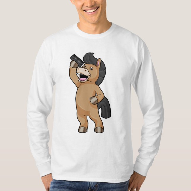 Horse as Hairdresser with Comb T-Shirt (Front)