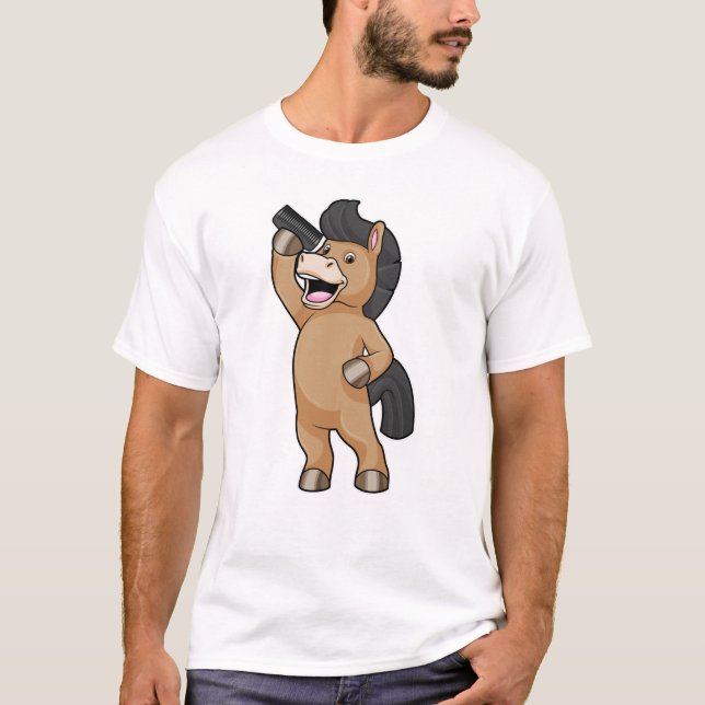 Horse as Hairdresser with Comb T-Shirt (Front)