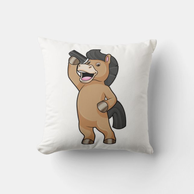Horse as Hairdresser with Comb Throw Pillow (Front)