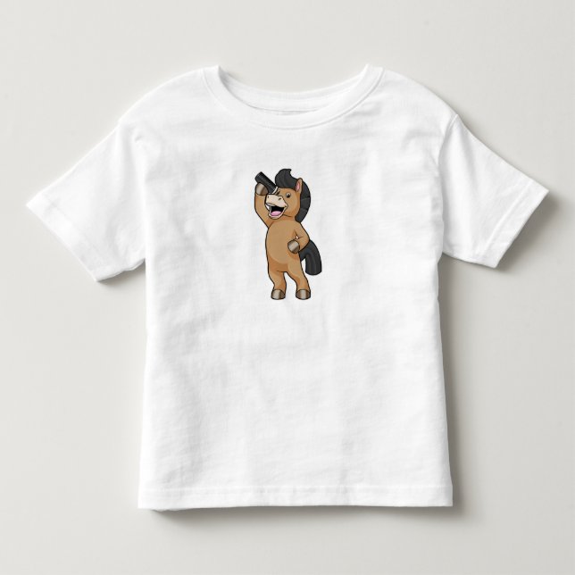 Horse as Hairdresser with Comb Toddler T-shirt (Front)
