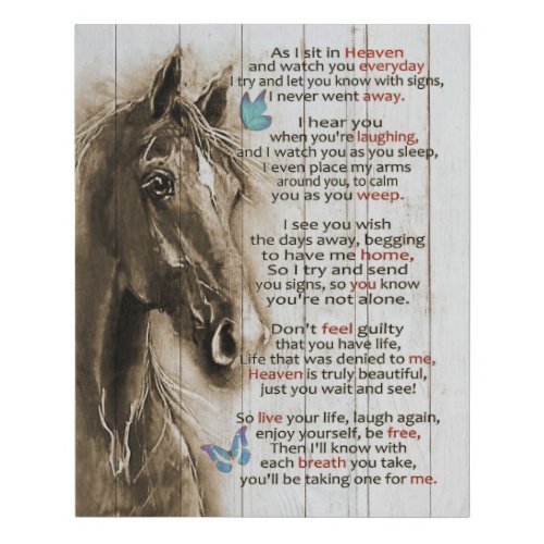 Horse As I Sit In Heaven Memorial Gifts Faux Canvas Print