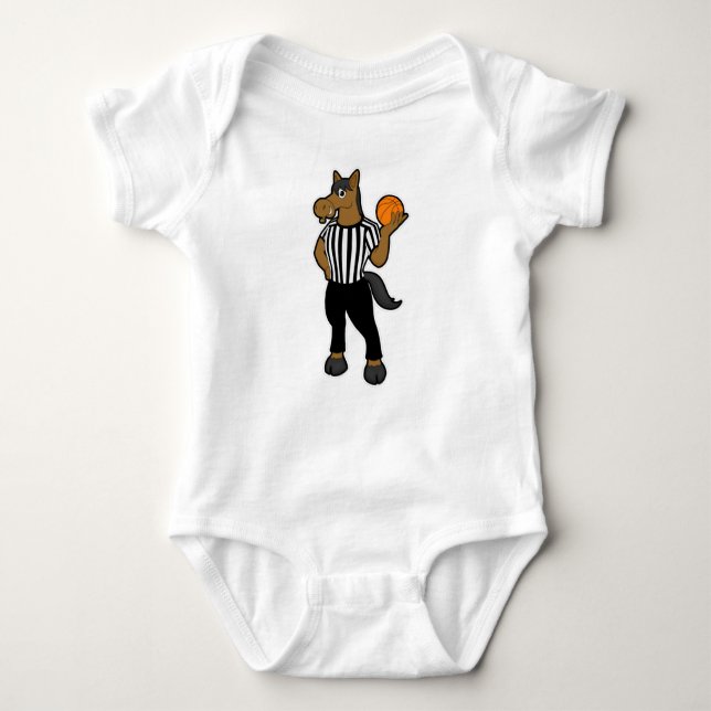 Horse as Referee with Basketball & Whistle Baby Bodysuit (Front)