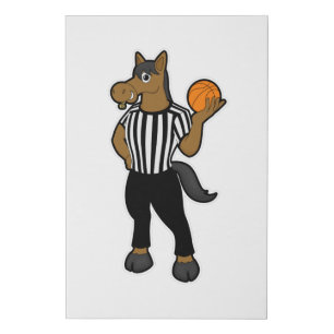 Horse as Referee with Basketball & Whistle Faux Canvas Print