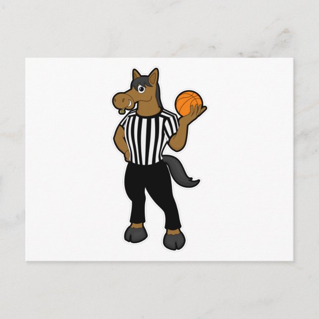 Horse as Referee with Basketball & Whistle Postcard (Front)