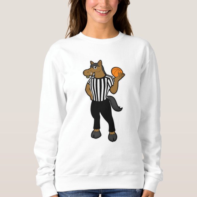 Horse as Referee with Basketball & Whistle Sweatshirt (Front)