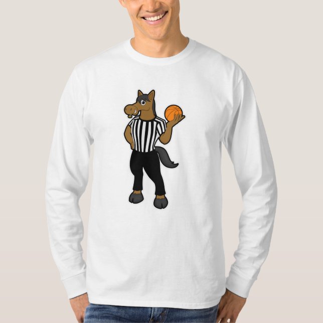 Horse as Referee with Basketball & Whistle T-Shirt (Front)