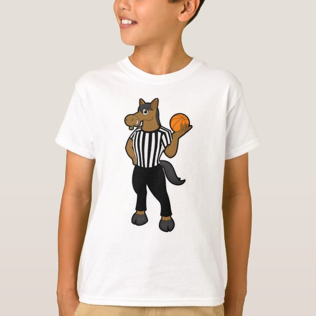 Horse as Referee with Basketball & Whistle T-Shirt (Front)
