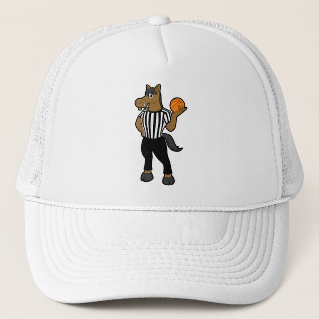 Horse as Referee with Basketball & Whistle Trucker Hat (Front)