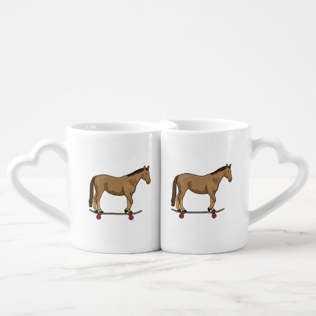 Horse as Skater on Skateboard Coffee Mug Set (Front Nesting)