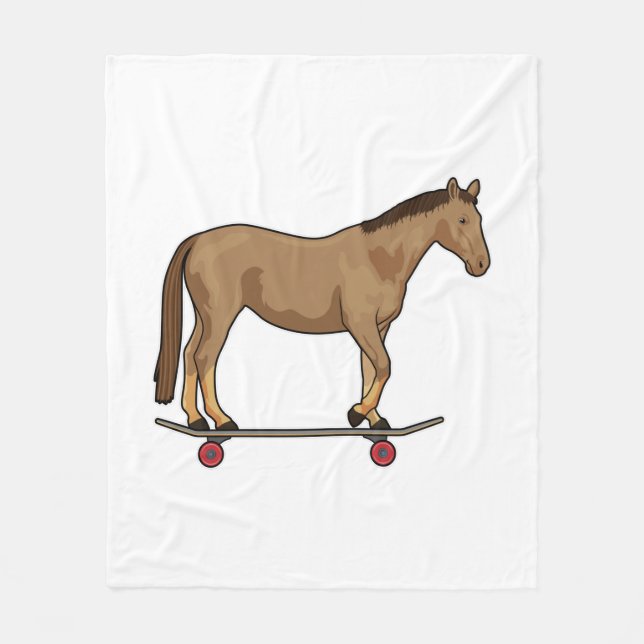 Horse as Skater on Skateboard Fleece Blanket (Front)
