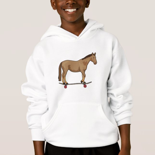 Horse as Skater on Skateboard Hoodie (Front)
