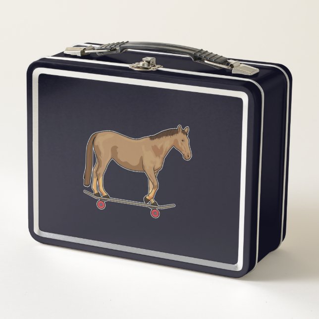 Horse as Skater on Skateboard Metal Lunch Box (Front)
