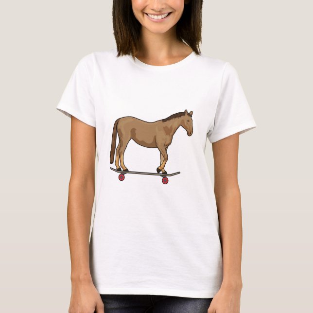 Horse as Skater on Skateboard T-Shirt (Front)