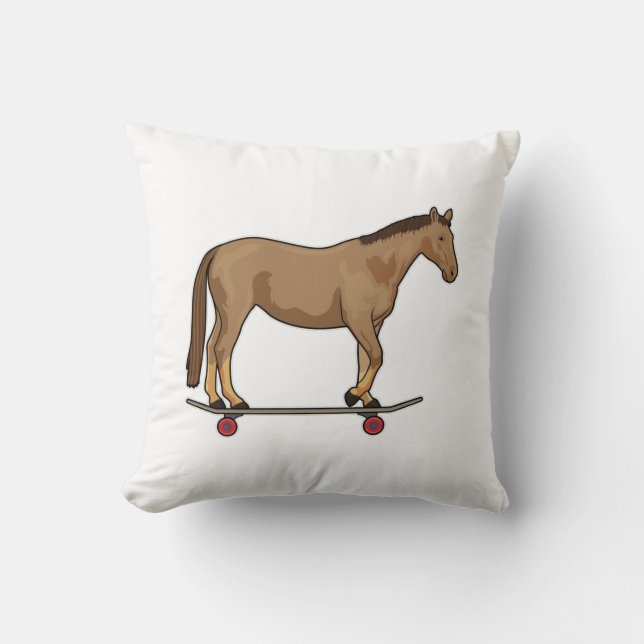 Horse as Skater on Skateboard Throw Pillow (Front)