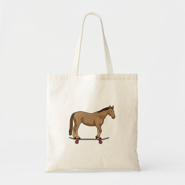 Horse as Skater on Skateboard Tote Bag (Front)
